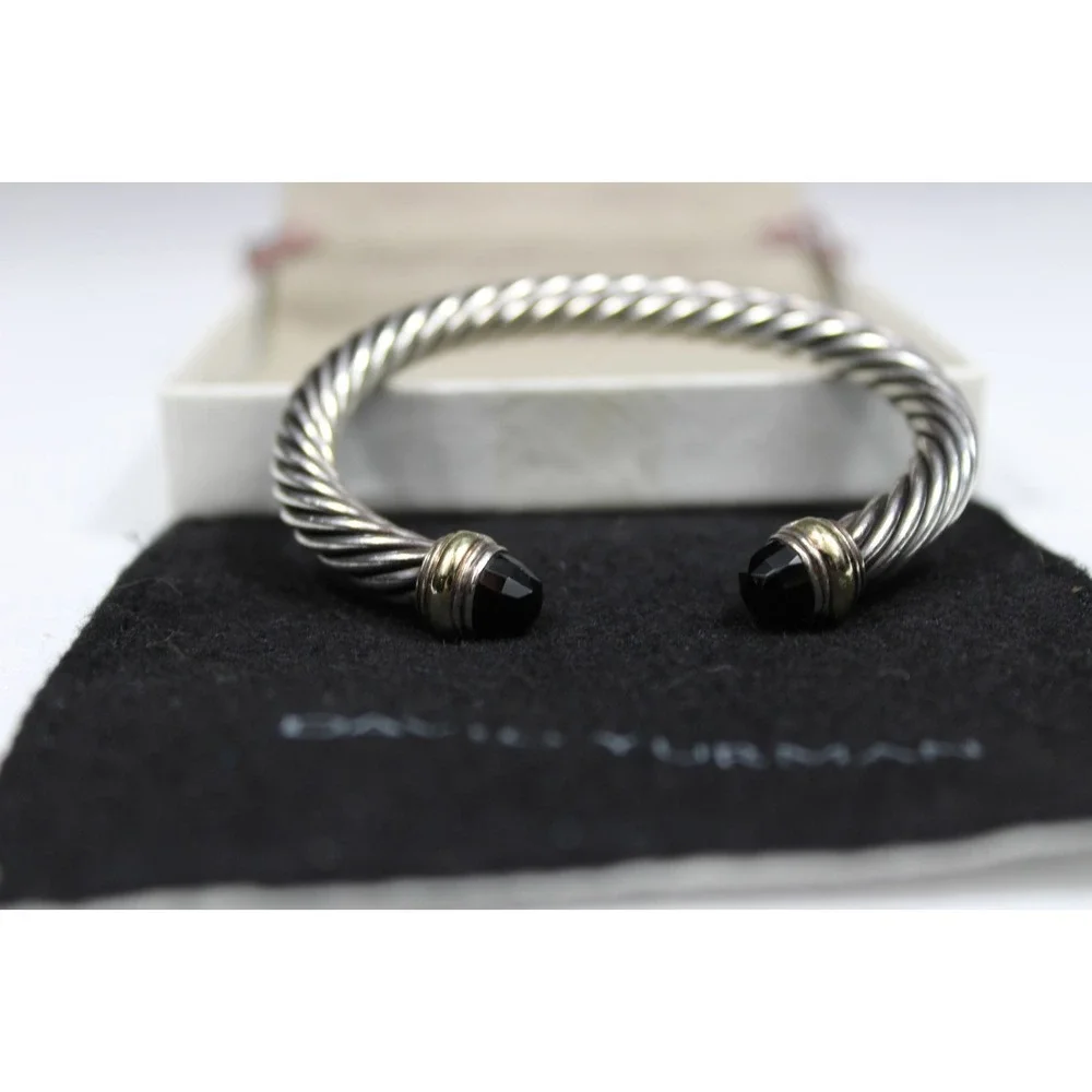 David Yurman 5mm Cable Sterling Silver Black Onyx and 14K Yellow Gold Bracelet M